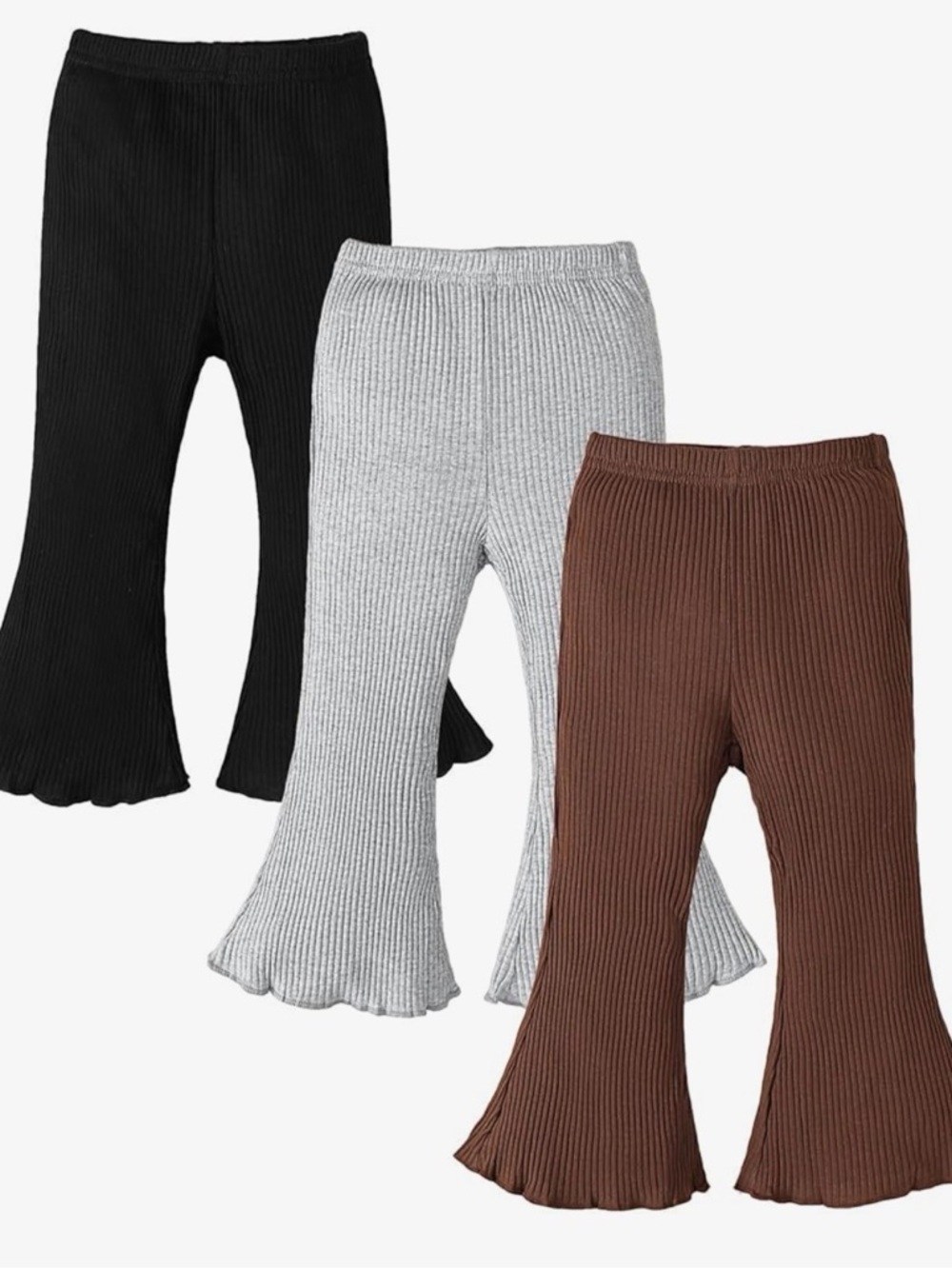 Ribbed Flare Knit Pants Trio - Black, Gray, Brown